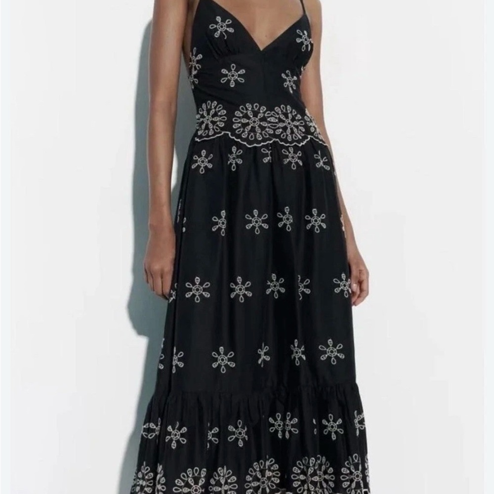 Zara Black and white Embellished Midi Dress